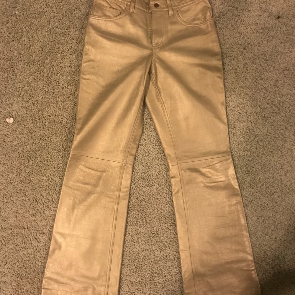 Express genuine leather metallic gold pants